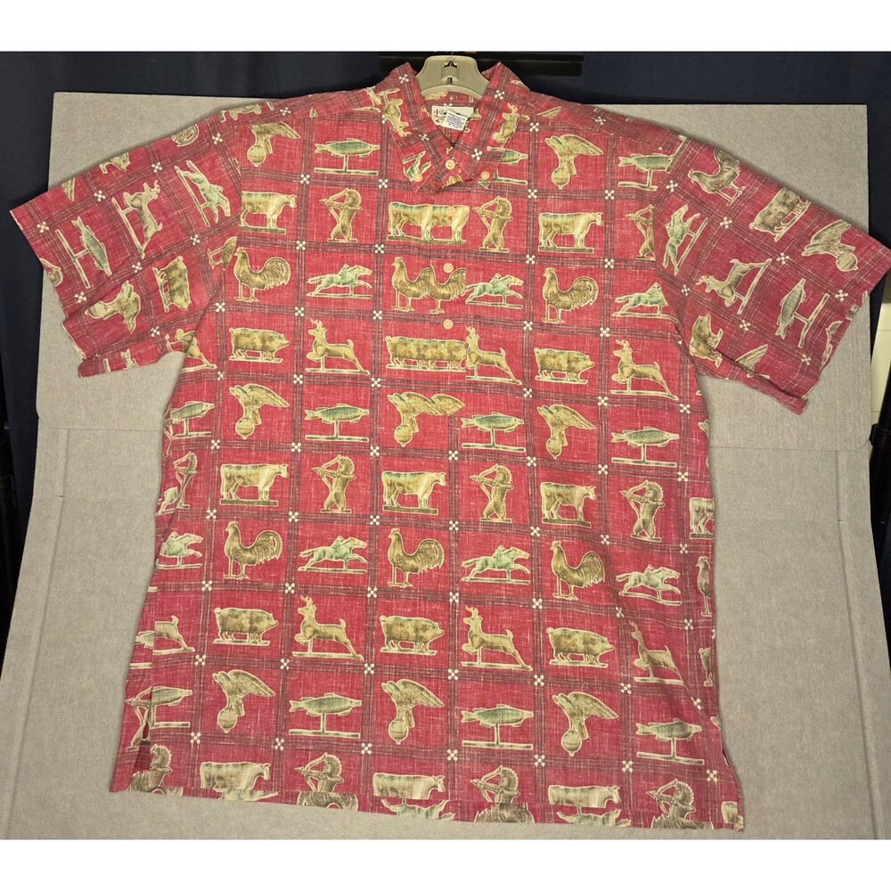 Reyn Spooner Red Large Shirt Farm Animals, Fish, Reindeer, Viking Pullover